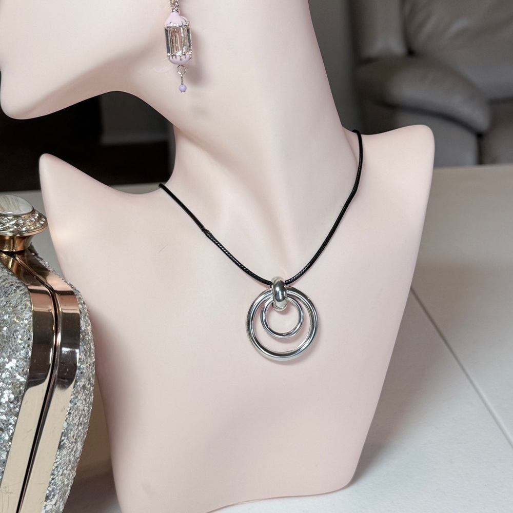 Minimalist Silver Pendant With Black Cord - Picture 3 of 6